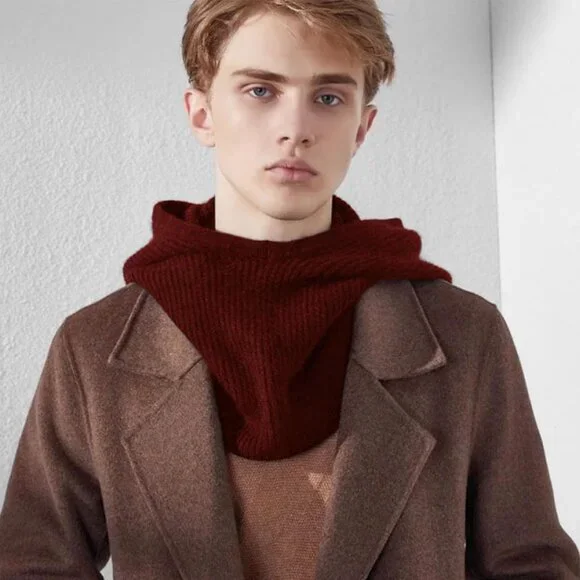 Women Scarf Hat Balaclava Beanie Skull Cap with Drawstring Warm Hat Burgundy - Picture 5 of 7